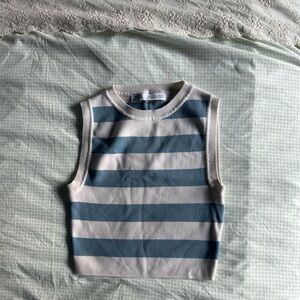 Zara  Cream and Blue Striped Tank Top